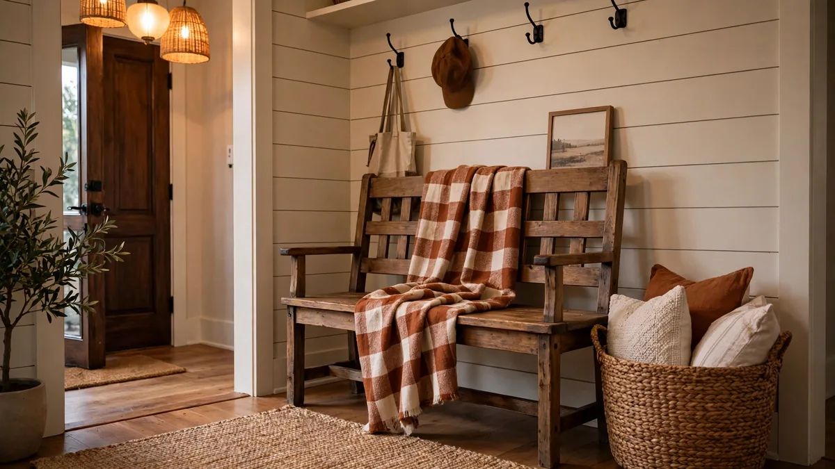 8. Drape a Plaid Throw Over the Bench