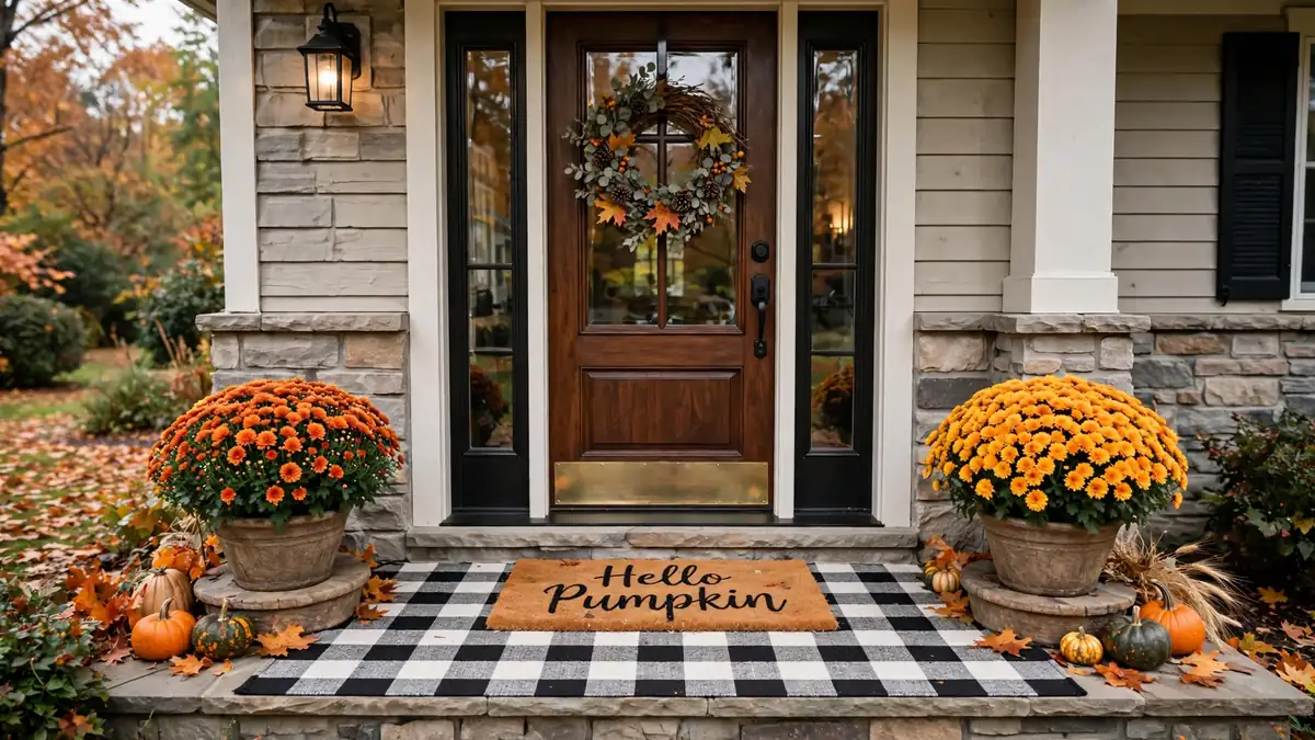 8. Layered Doormats with Hello Pumpkin