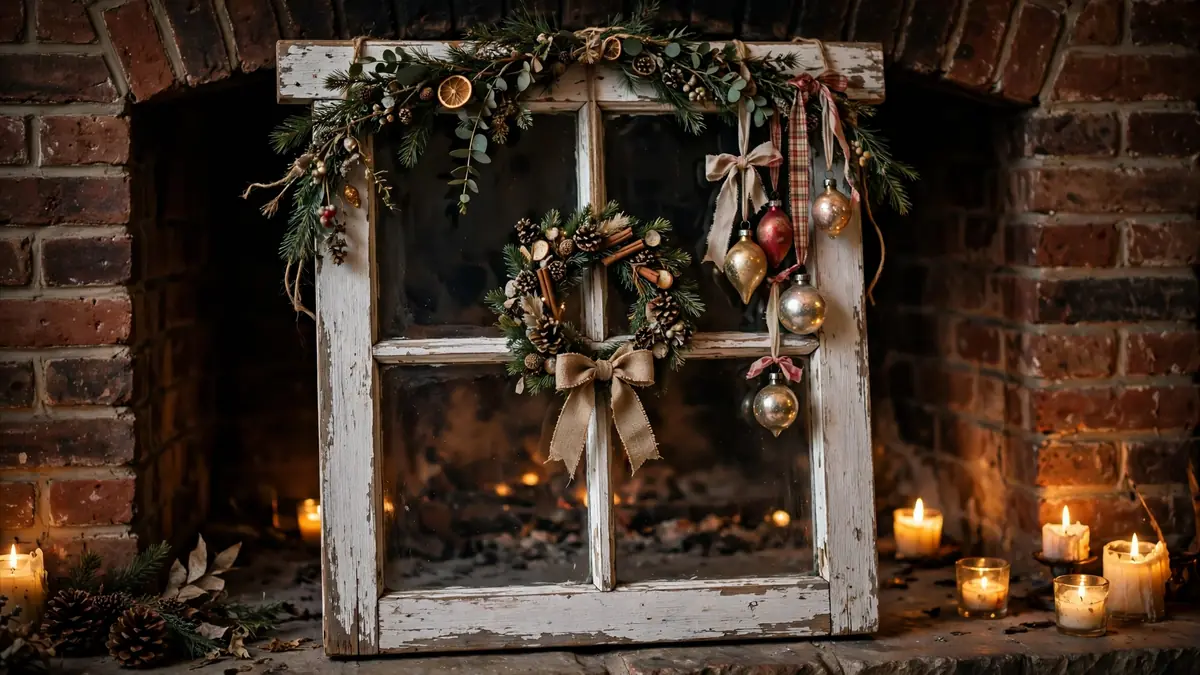 8. An Old Window Frame Turned Holiday Display