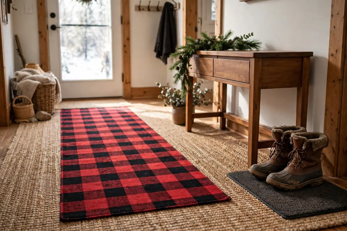 9. Layered Plaid Runner Rugs