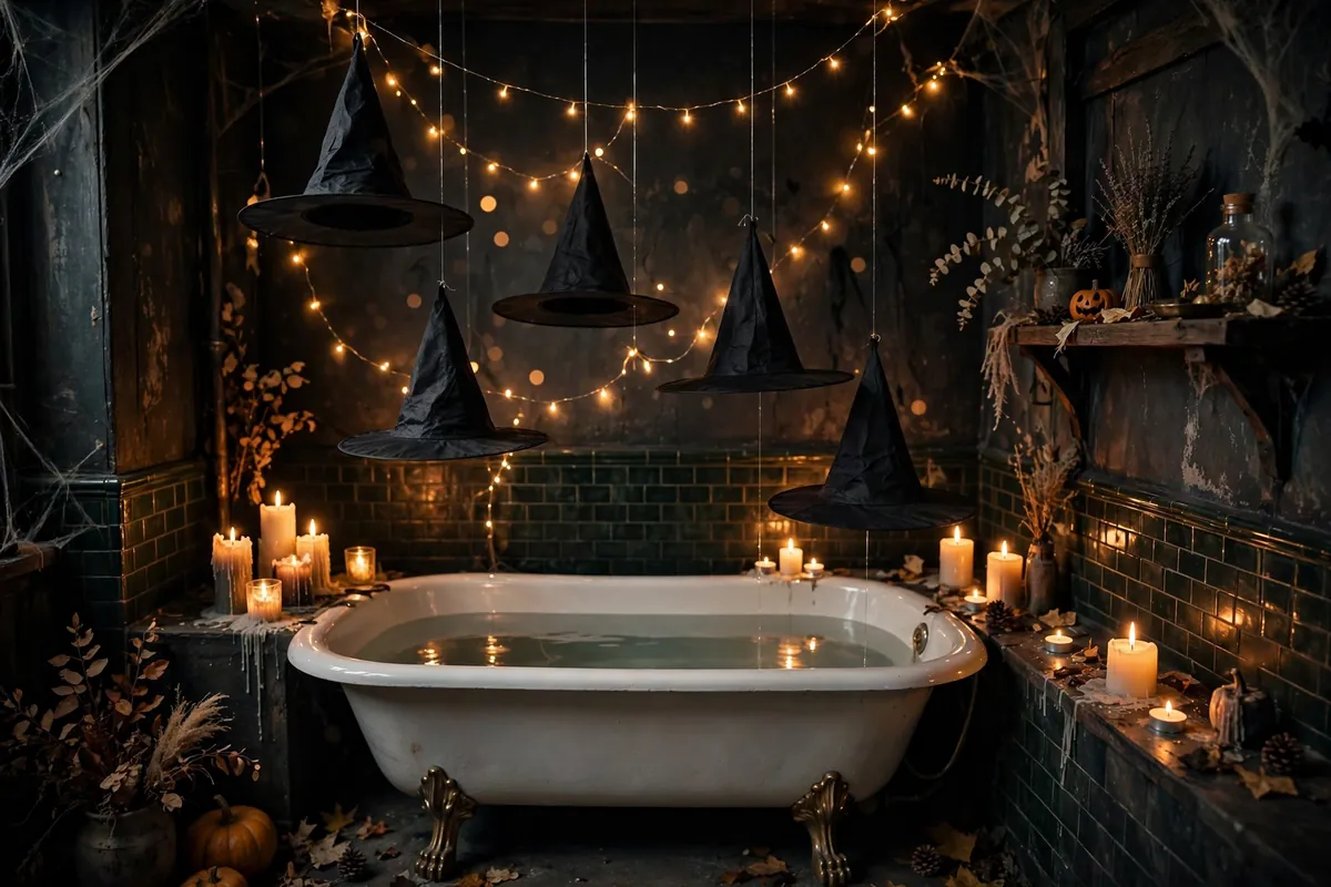 9. Hang A Floating Witch Hat Above The Tub