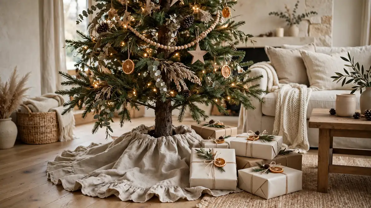 9. Use a Linen or Burlap Tree Skirt