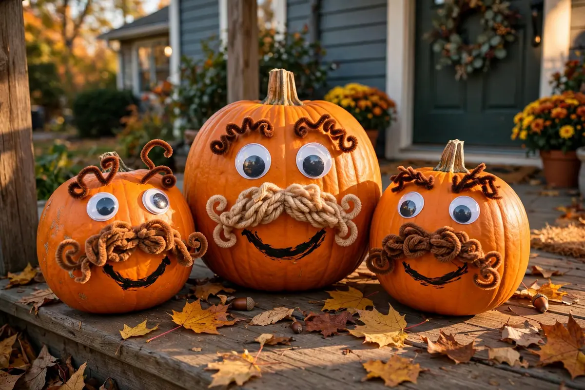 9. Funny Face No-Carve Pumpkins