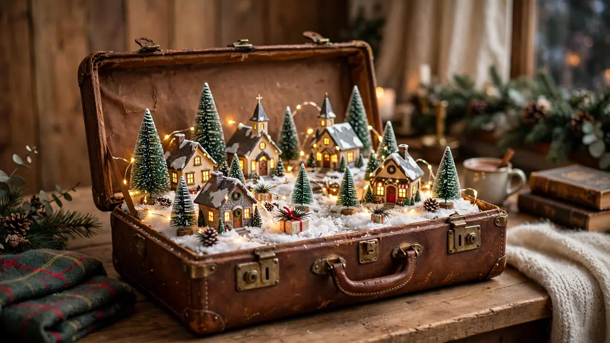 9. A Vintage Suitcase Christmas Village