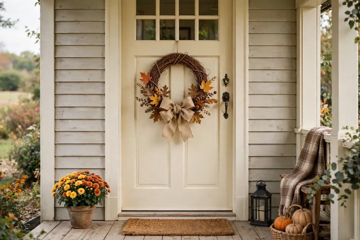 9. Burlap Bow Farmhouse Wreath