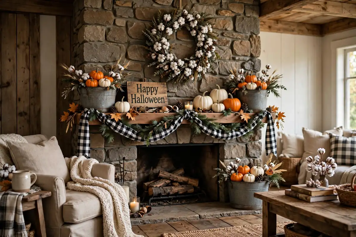 9. Farmhouse Halloween Mantel