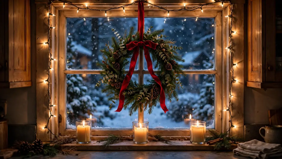 10. Dress the Window With a Wreath and Lights
