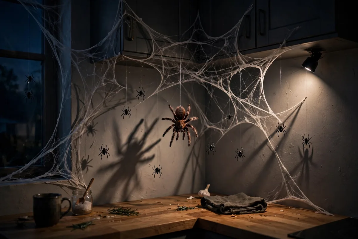 10. Spiderweb Corner With Hanging Spiders