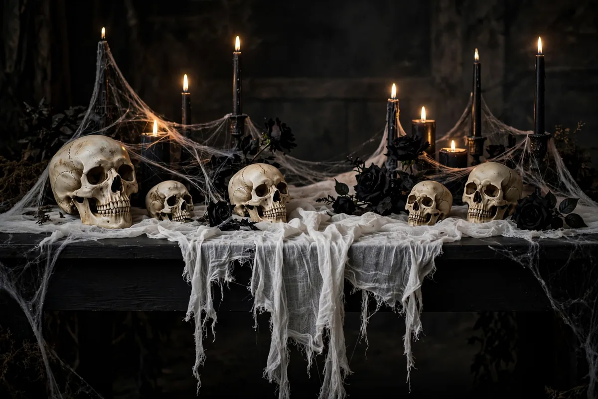 10. Creepy Cloth and Skull Centerpiece