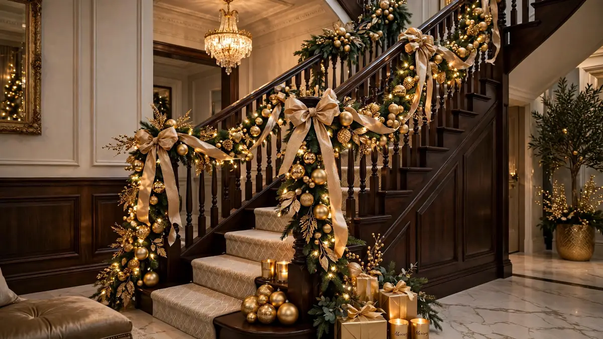11. Elegant Gold and Champagne Staircase