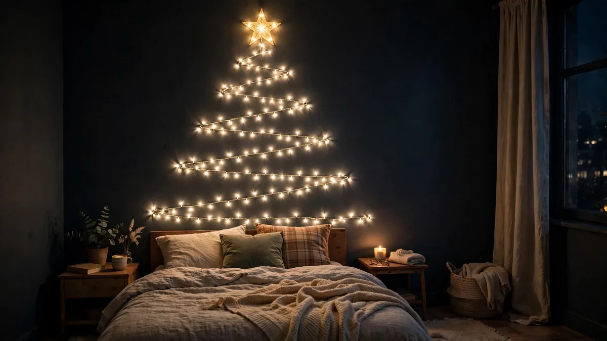 11. String Light Tree on the Wall