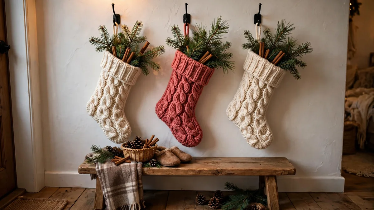 11. Knit Stockings on Hooks or the Console