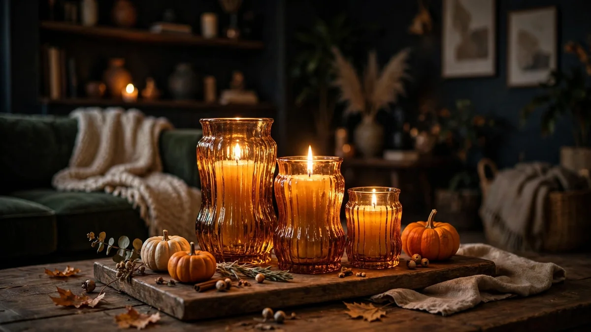 11. Cluster Amber Glass Candles Together