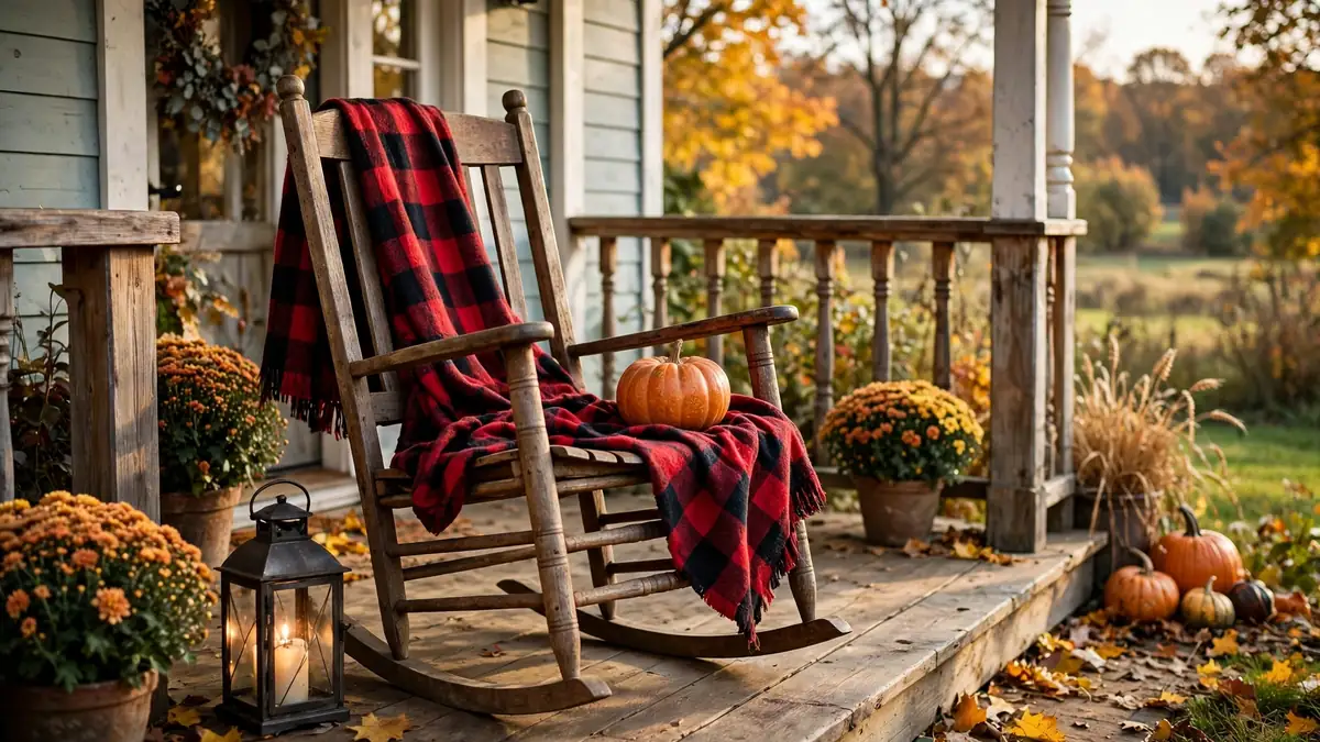 11. A Rocking Chair with a Plaid Throw