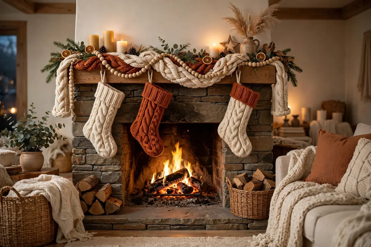 12. Cozy Knit Stocking Mantel