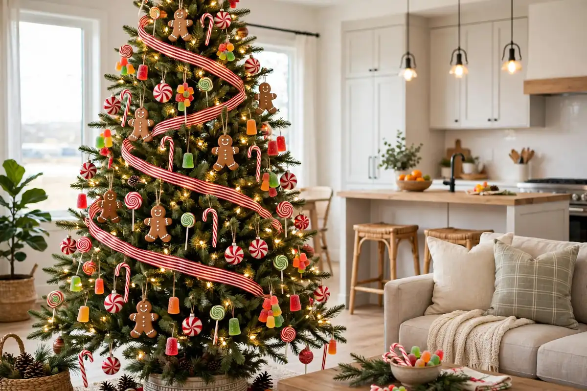 12. Gingerbread and Candy Themed Tree