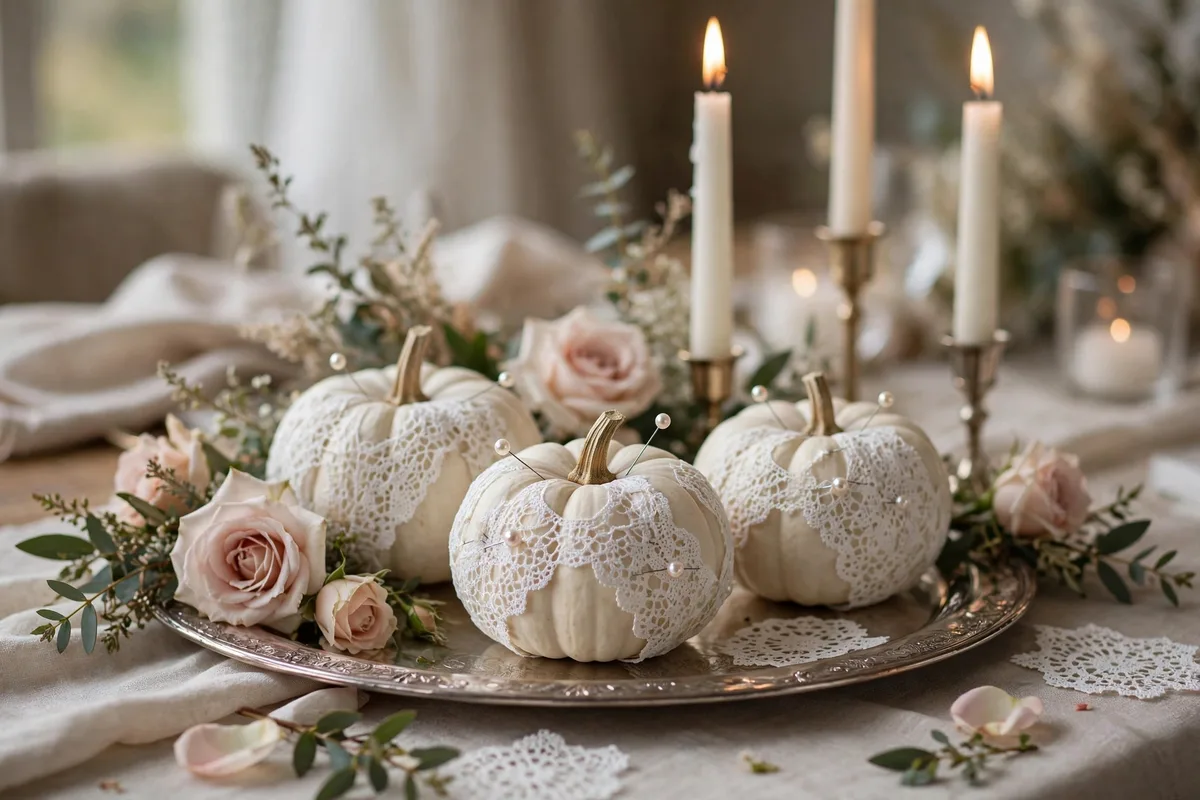 12. Lace-Covered Pumpkins