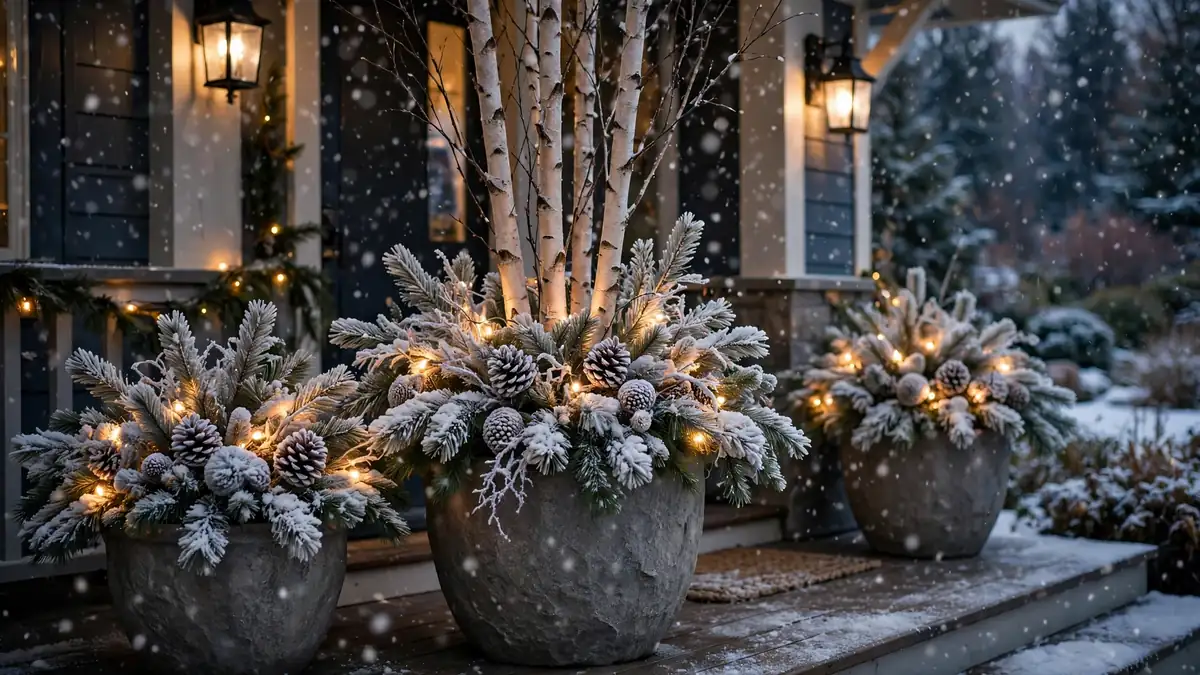 12. Flocked Greenery in Pots