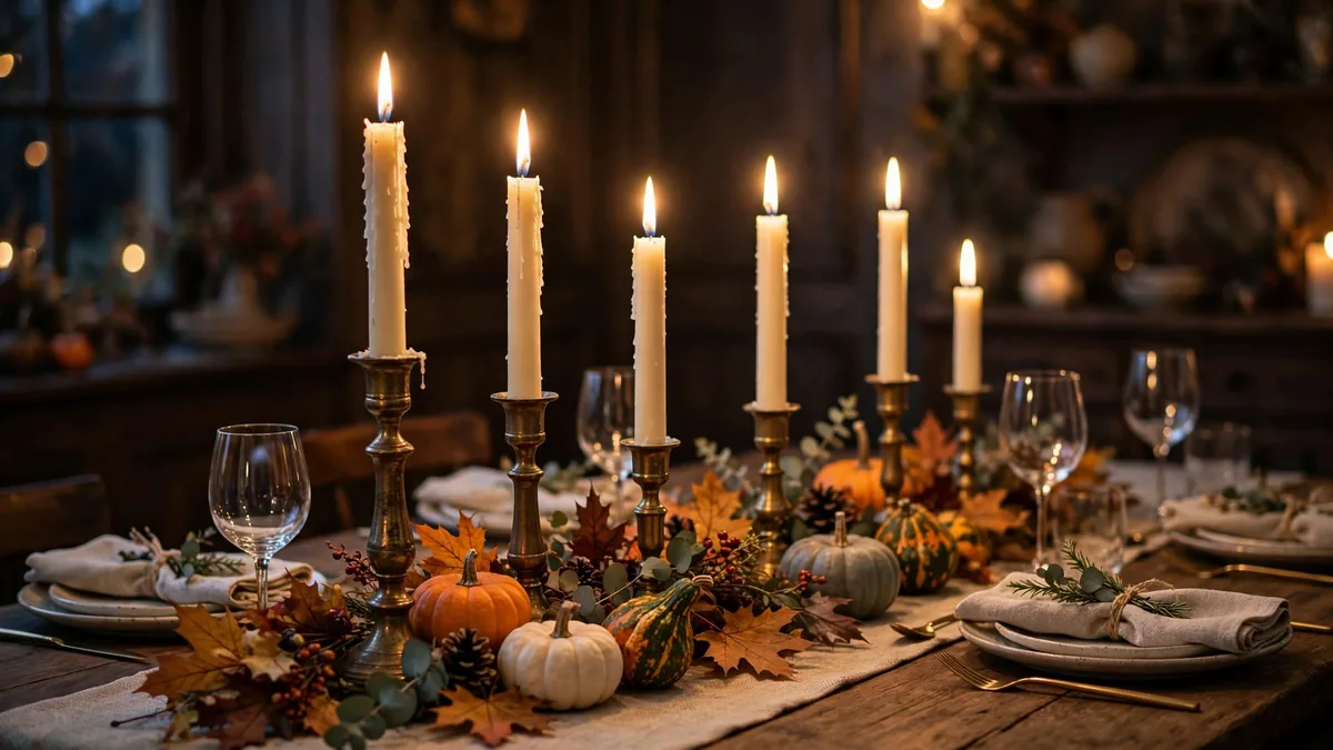 12. Tall Taper Candles in Brass Holders