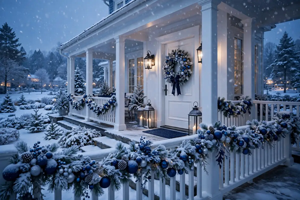 13. Blue and White Winter Porch