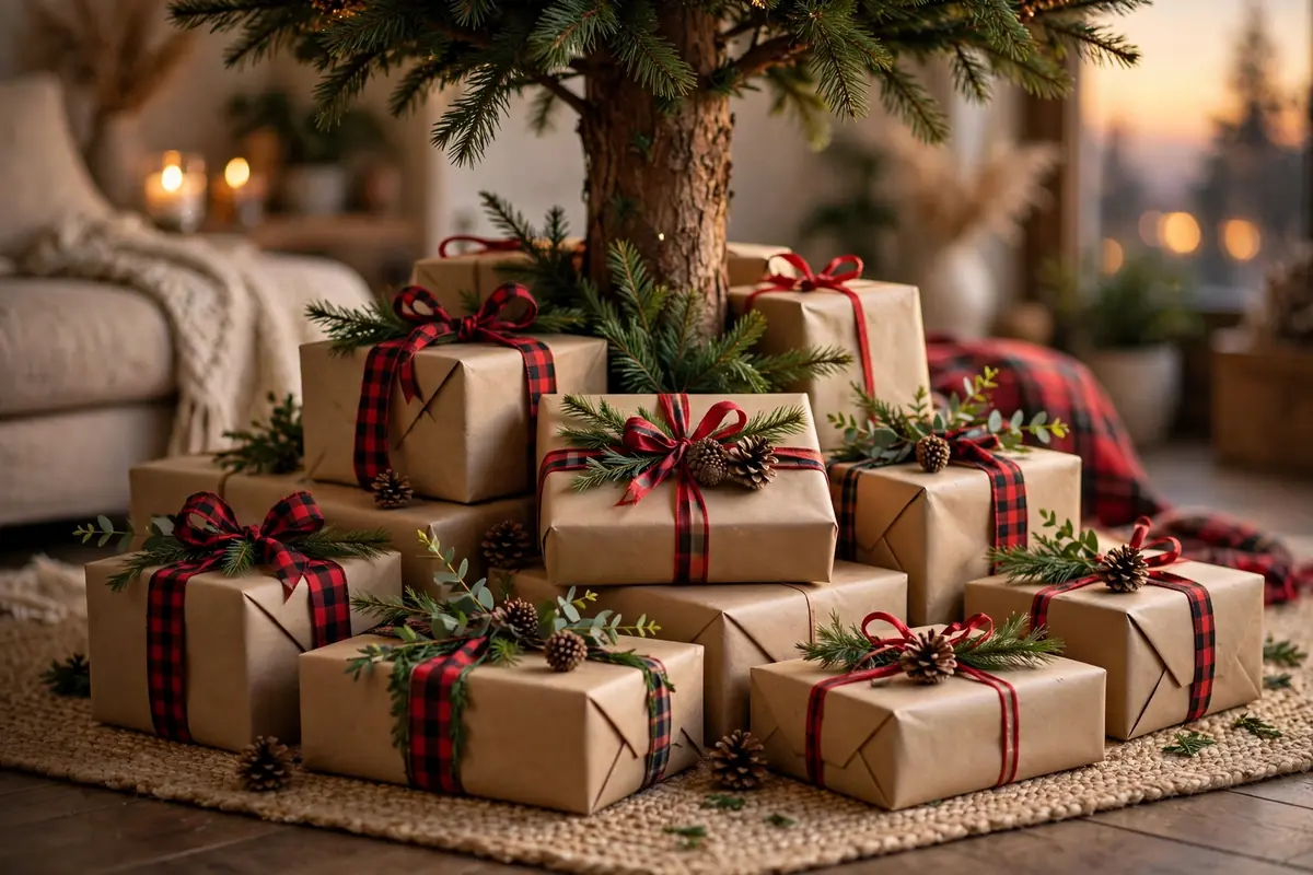 13. Kraft Paper Gift Styling Under the Tree