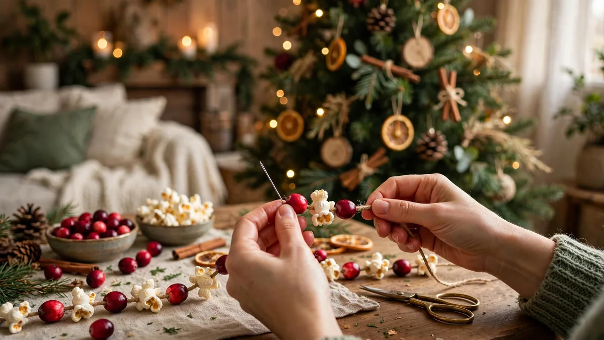 13. Old-Fashioned Popcorn and Cranberry Garland