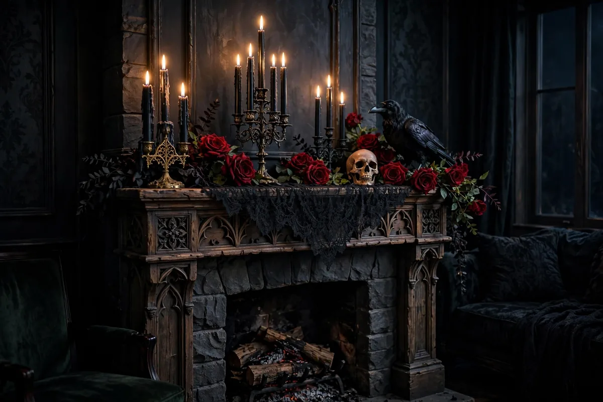 13. Candlelit Gothic Mantel