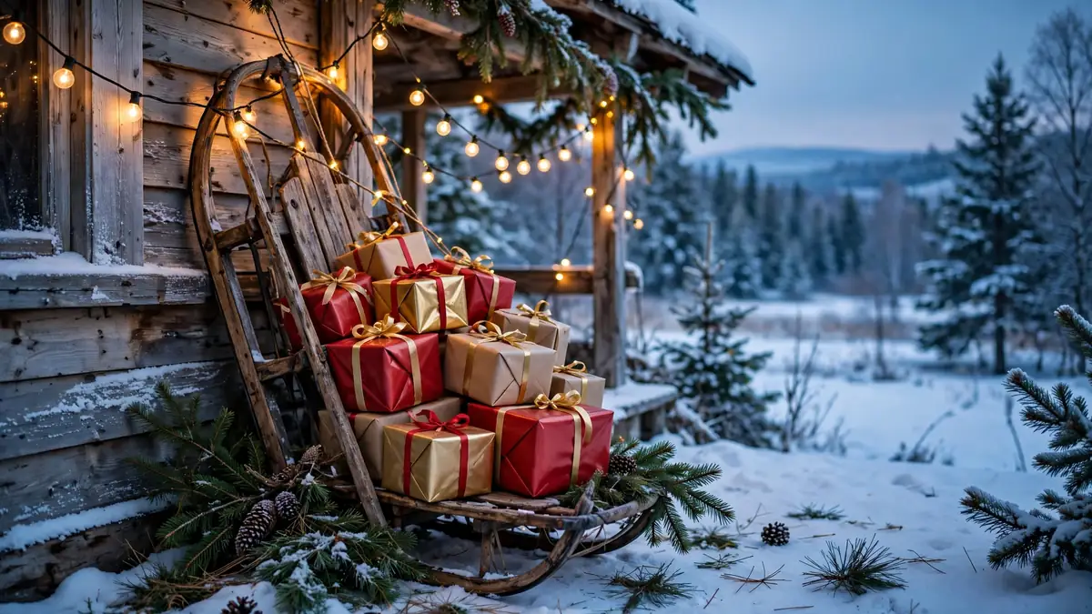 13. A Vintage Sled Piled With Gifts