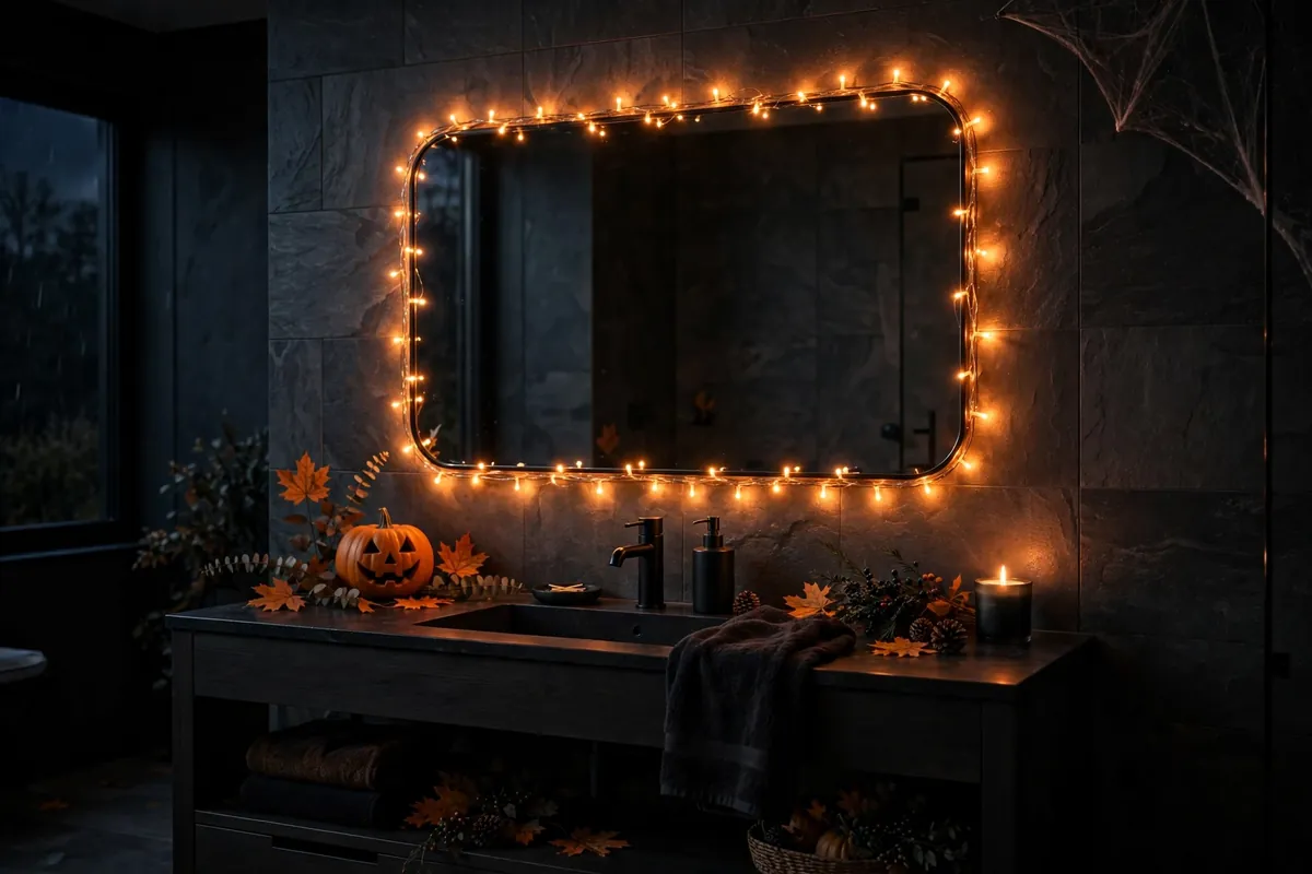14. Wrap Orange Fairy Lights Around The Mirror
