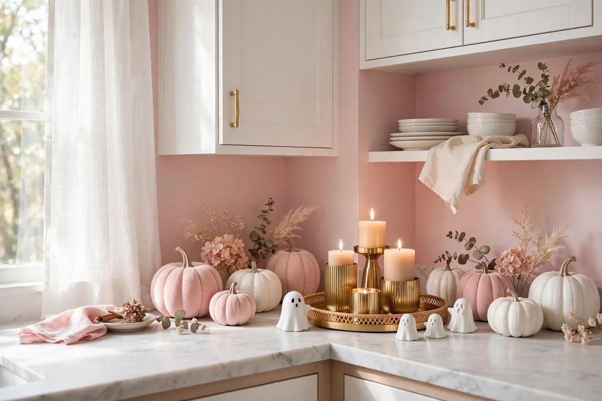14. Pastel Pink Halloween Kitchen Corner