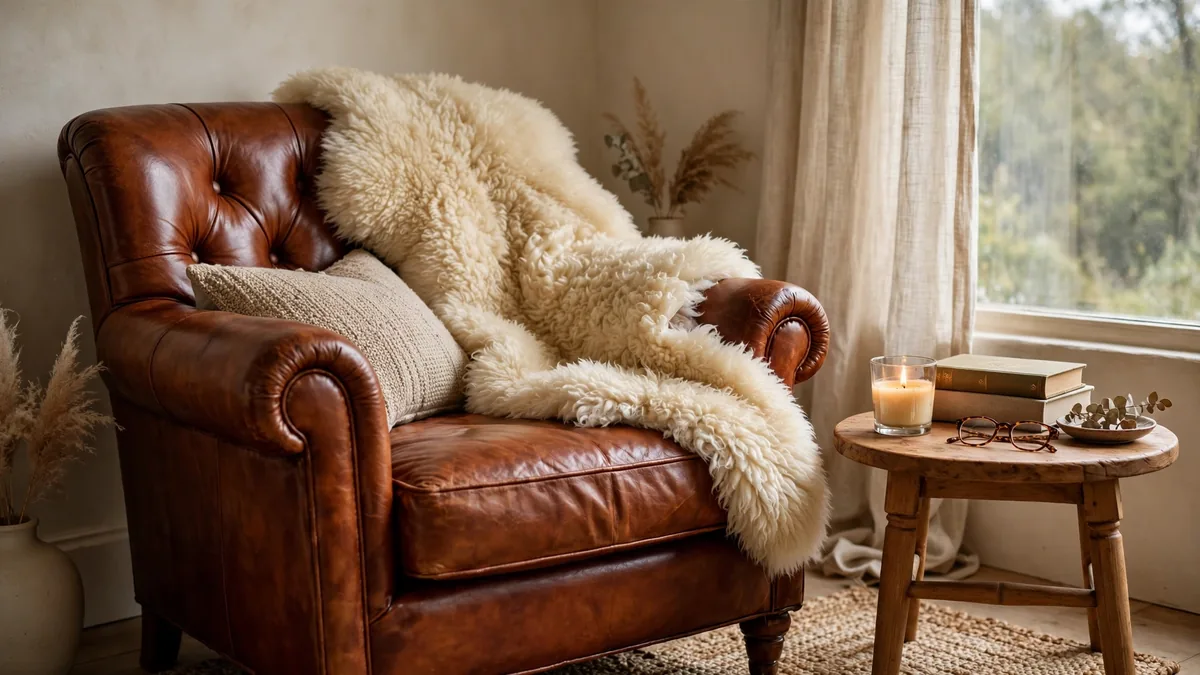 14. A Sheepskin Drape Over an Armchair
