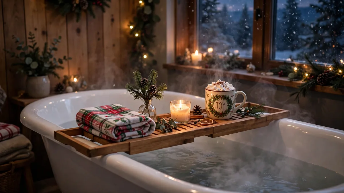 15. Holiday Bath Caddy With Cocoa