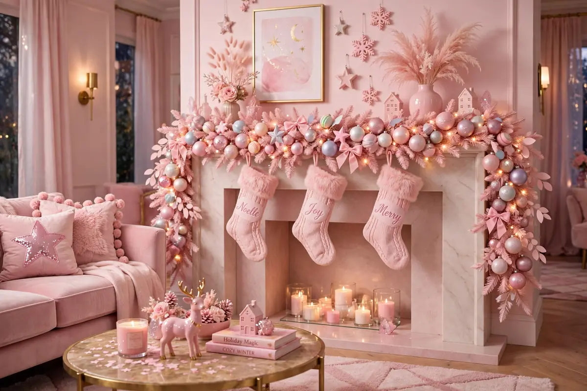 15. Pink and Whimsical Mantel