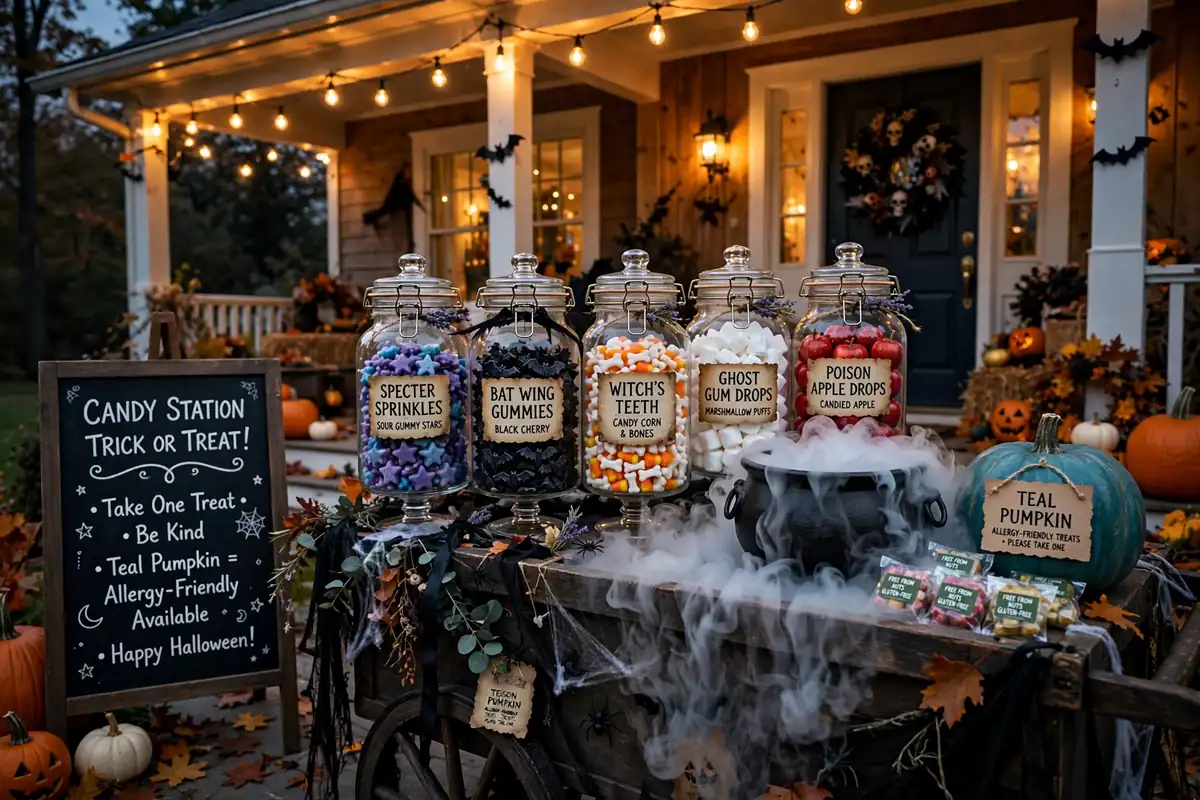 15. Trick-or-Treat Candy Station Porch