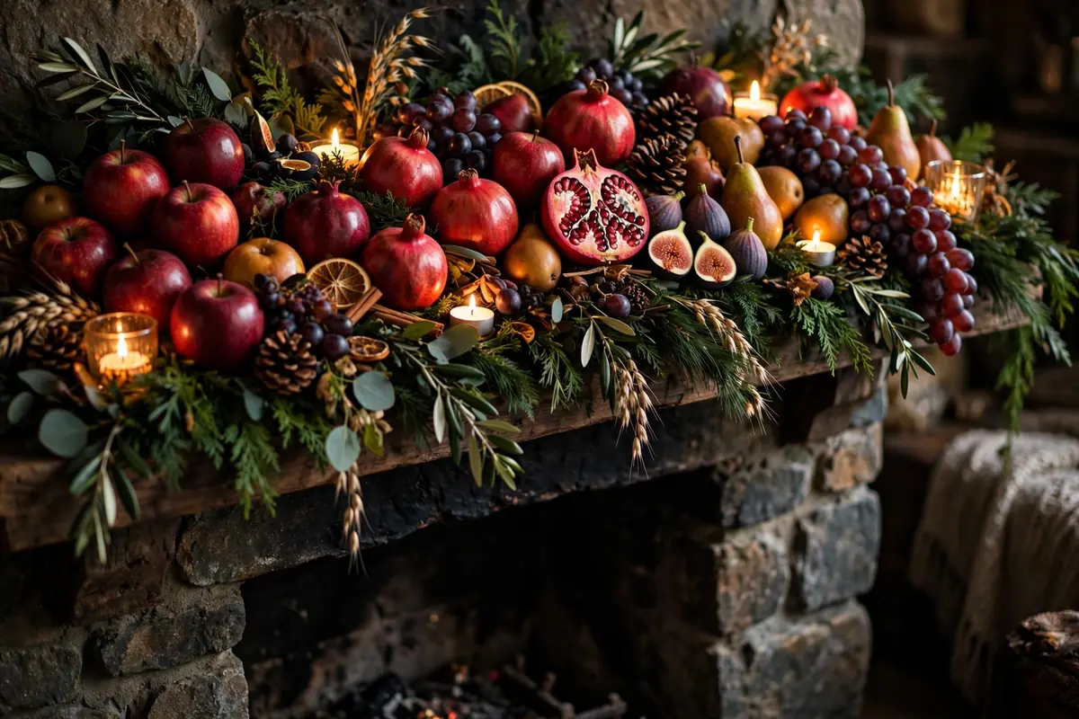 15. Harvest Fruit Mantel With Apples and Pomegranates