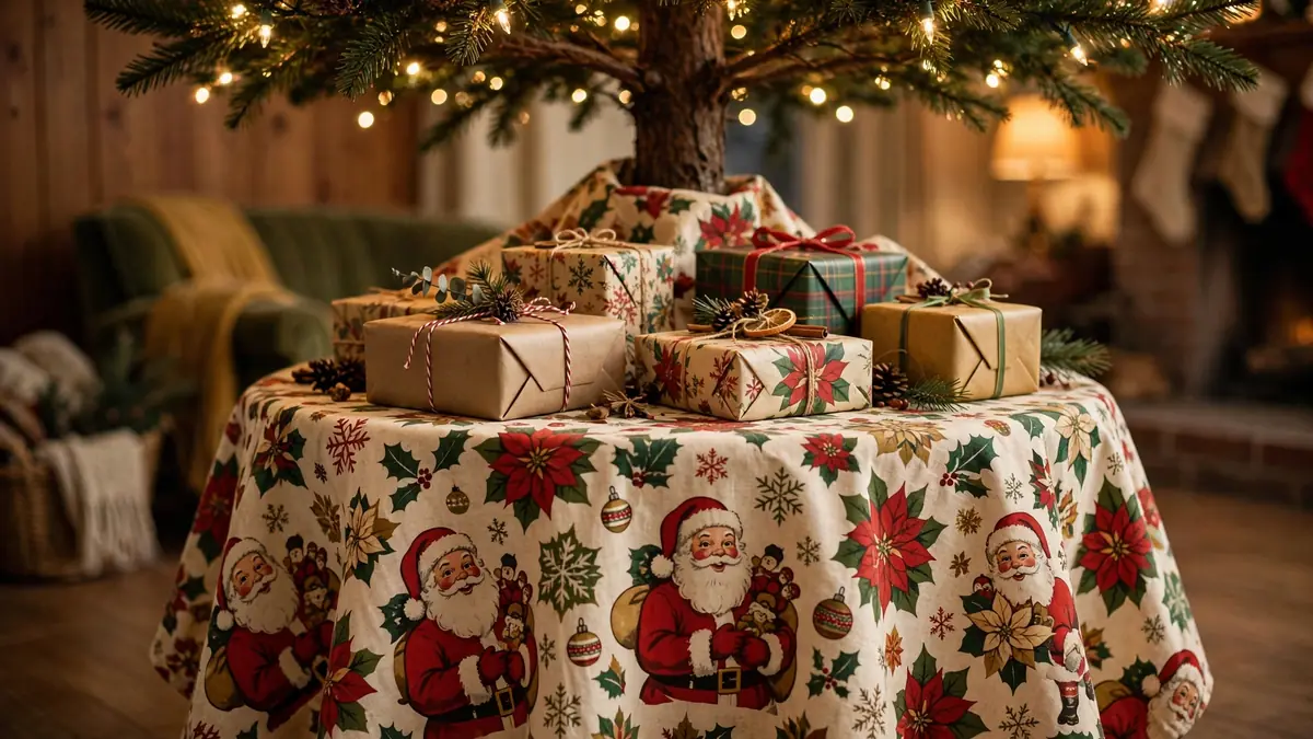 15. A Vintage Tablecloth as a Tree Skirt