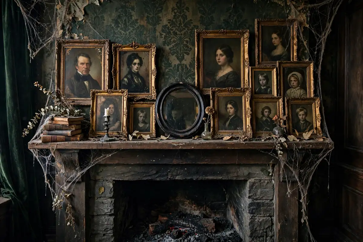 15. Haunted Portrait Gallery Mantel