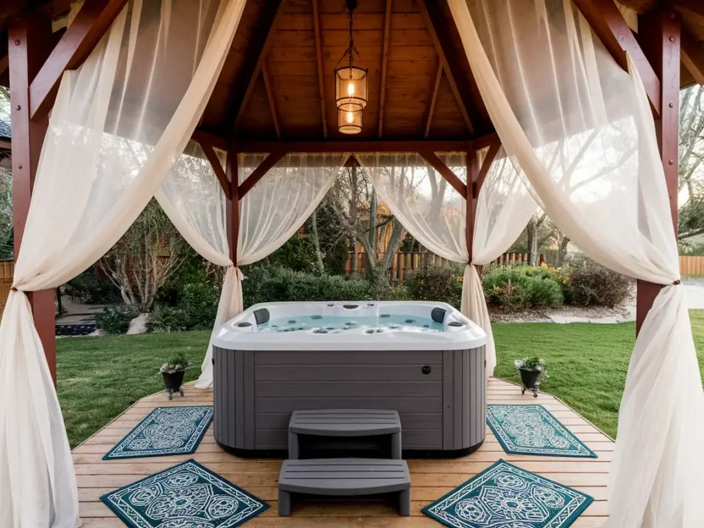beautiful wooden gazebo with a 2 person