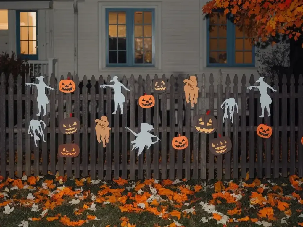  Front yard fence decorated with flat Halloween