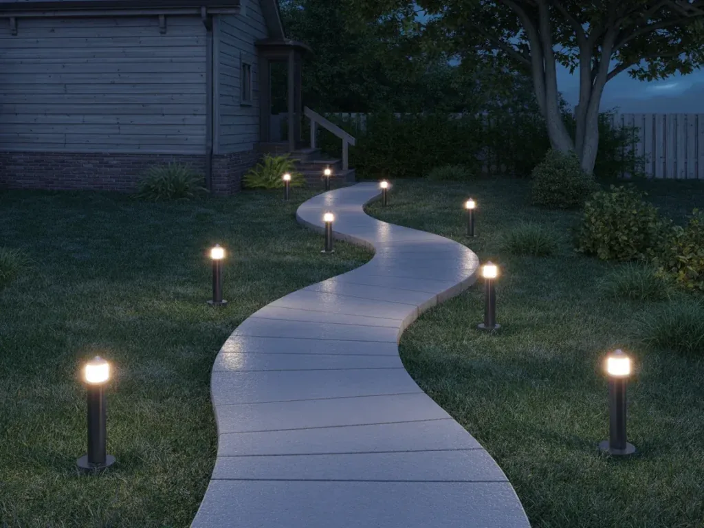 Halloween yard pathway with low LED lights