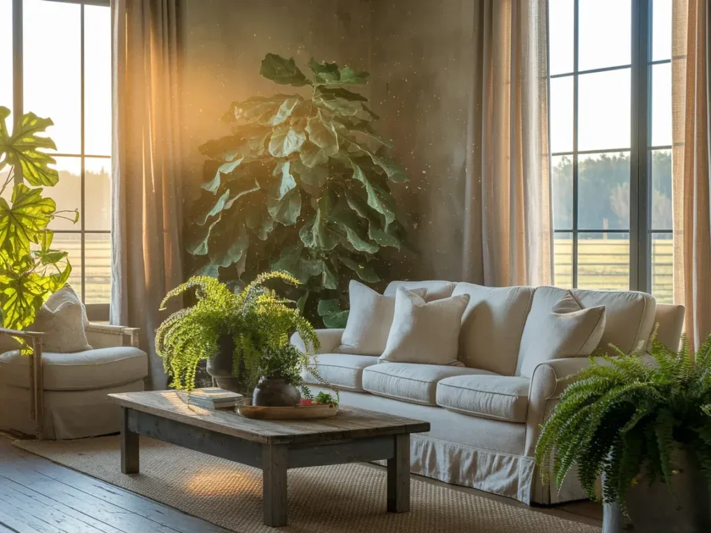 living room with indoor plants