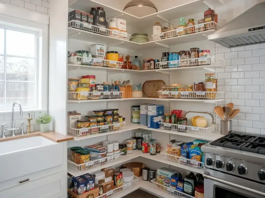 Pantry shelves spaced for clear visibility