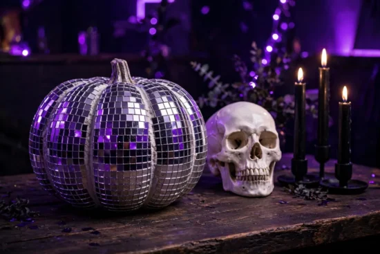 1. Mirror Ball Pumpkin Centerpiece