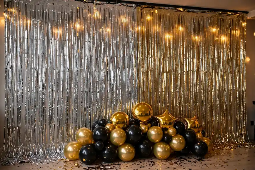 4. Metallic Fringe Photo Wall