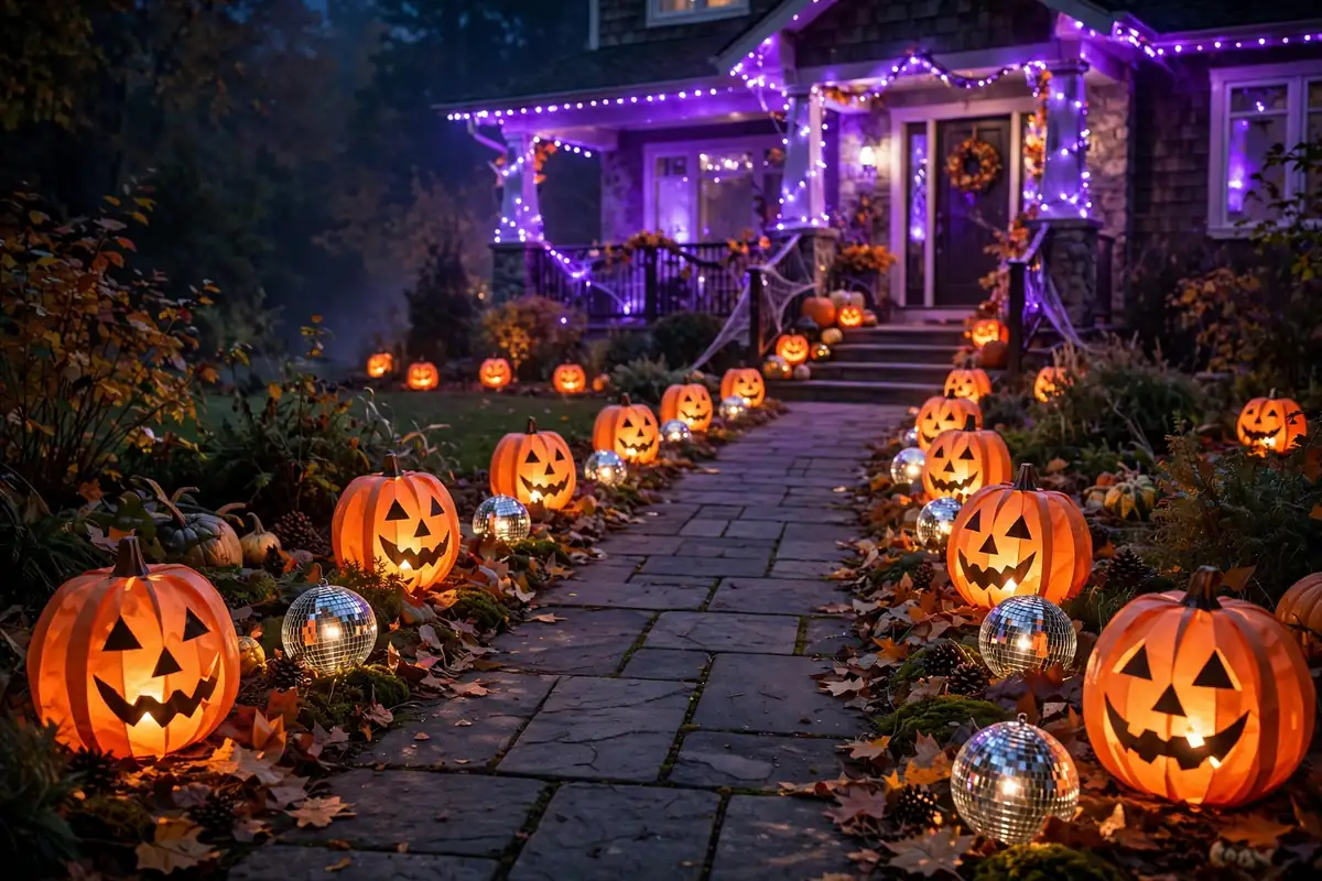 14. Glowing Pumpkin Lantern Path
