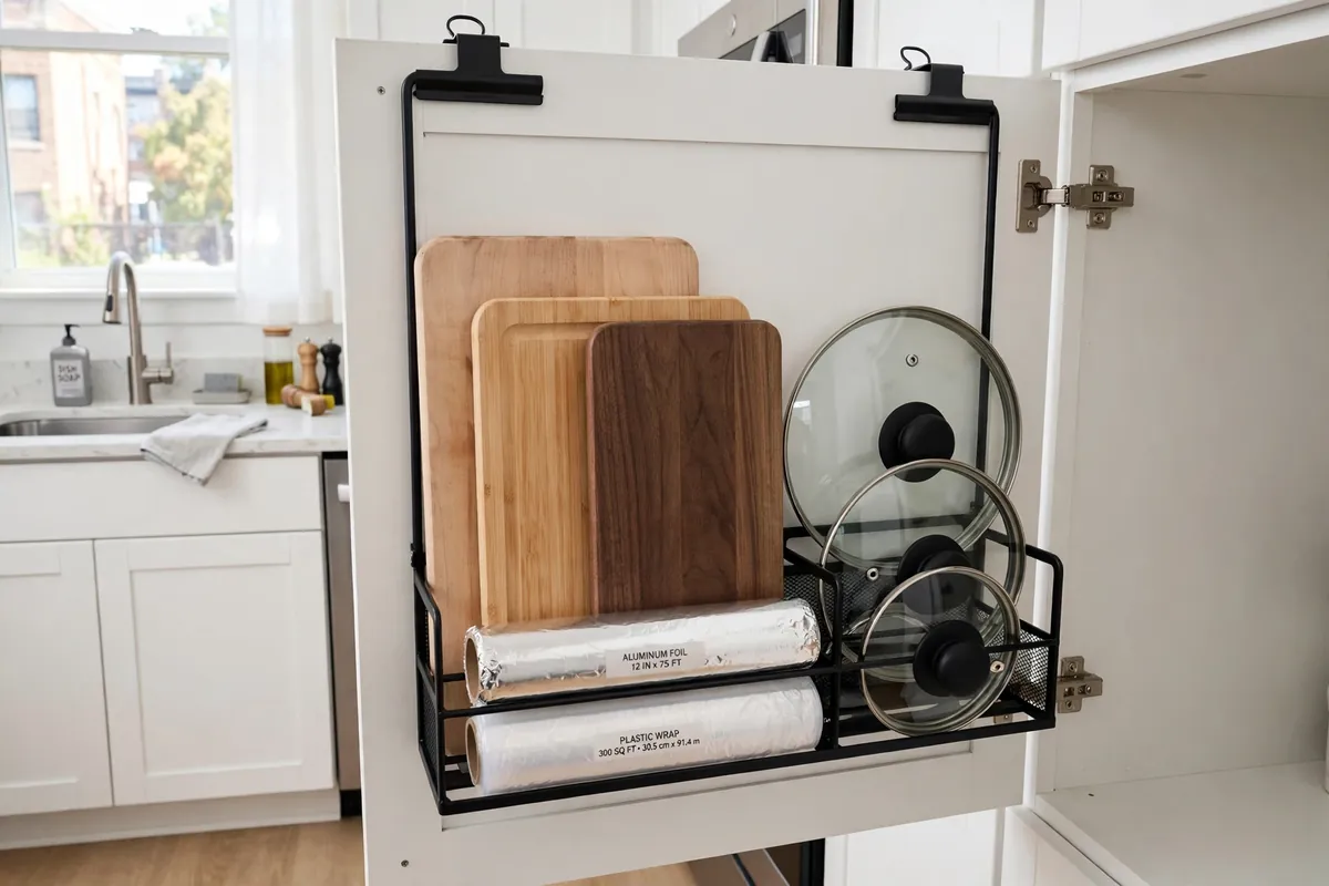 6. Cabinet-Door Organizer For Wraps And Lids